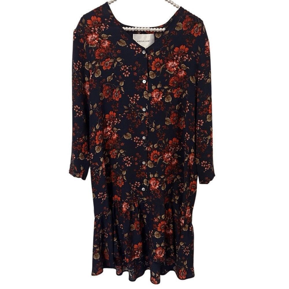 Amour Vert Ingrid 100% Silk dress medium Floral Mulberry USA Y2K boho gothic gru